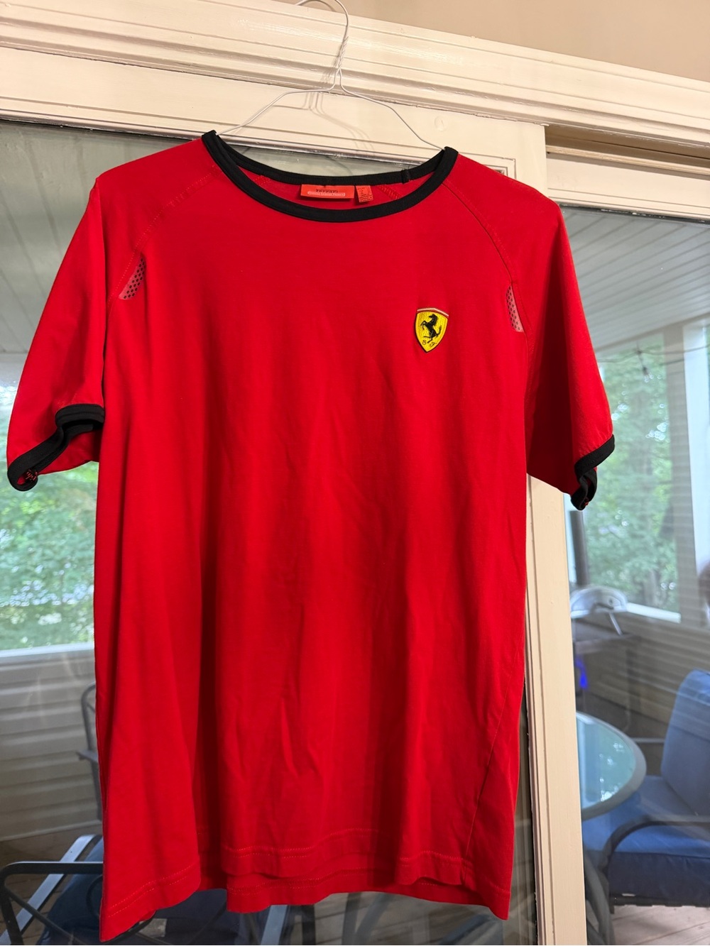 Ferrari Red Short-Sleeve Crewneck with Black Trim and Shield Logo